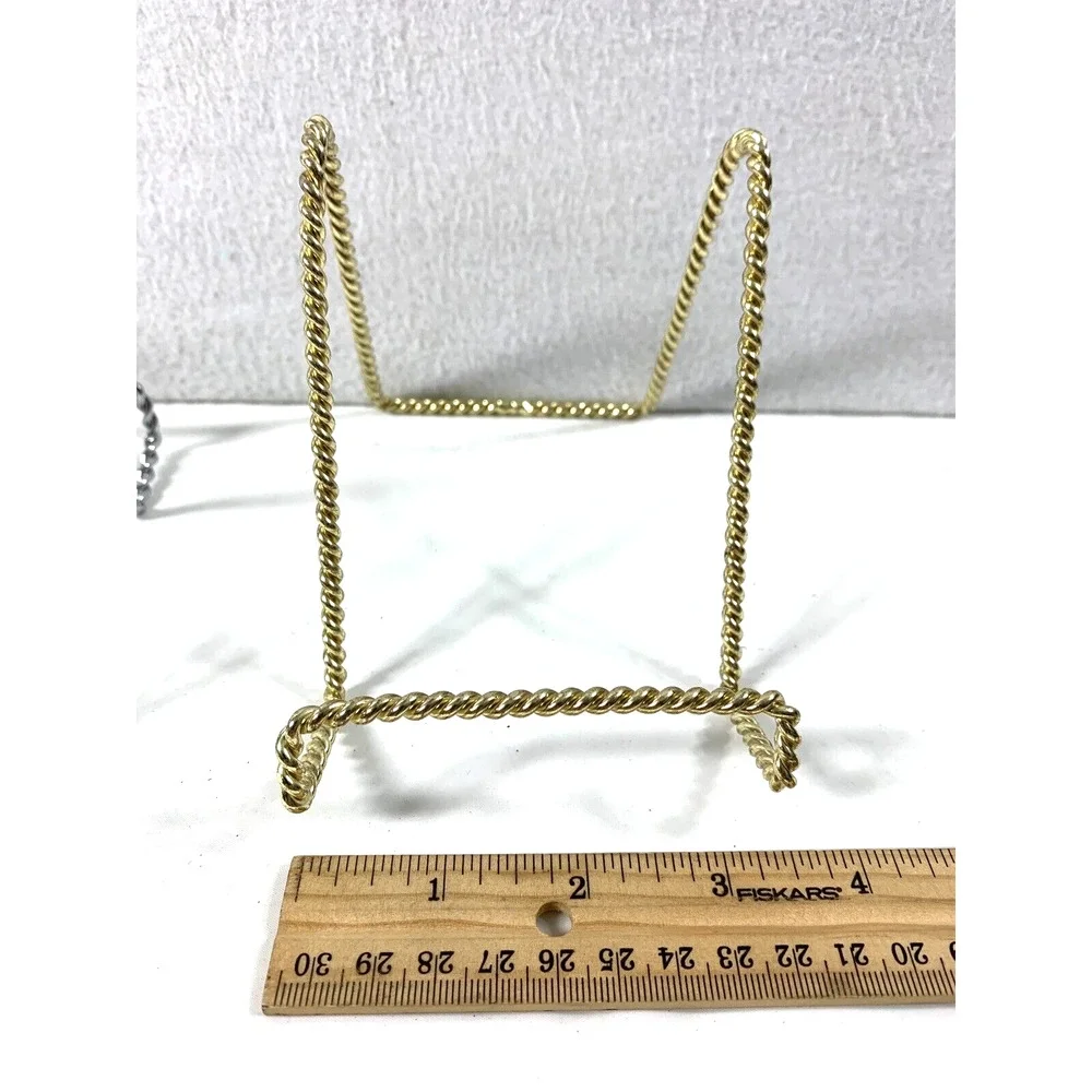 2 Twisted Goldtone & 1 Twisted‎ Silvertone Wire Display Stands Plate Holders - Picture 4 of 13